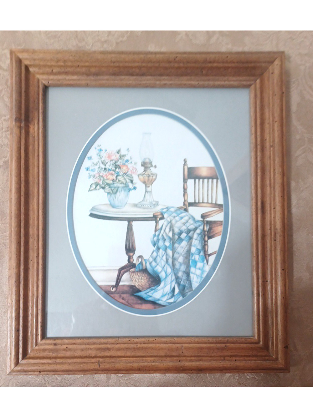 Kay Lamb Shannon VTG Quilting Old Times Print Wall Art 12x14 Glass Framed Matted